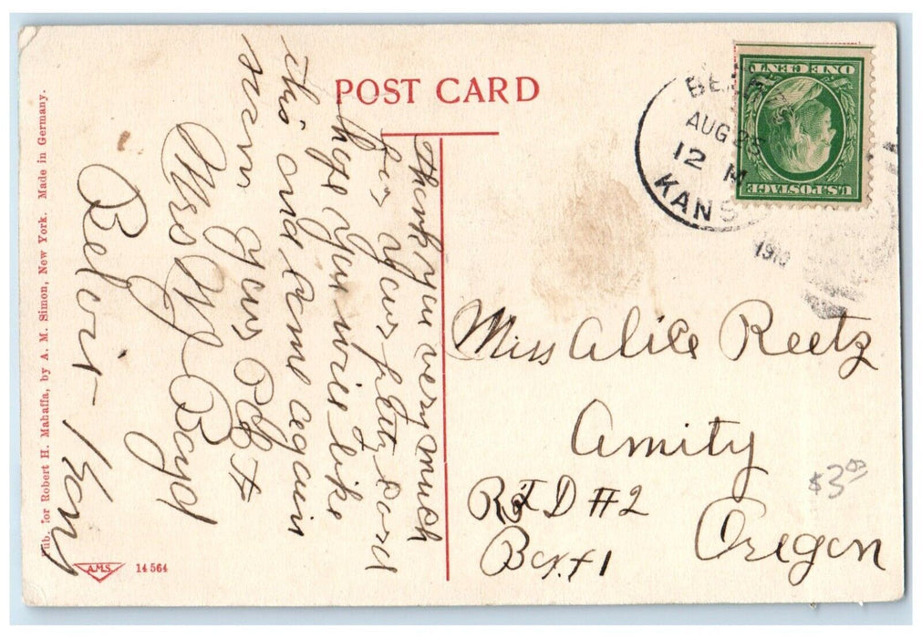 1910 Court House Building Clock Tower Beloit Kansas KS Antique Postcard