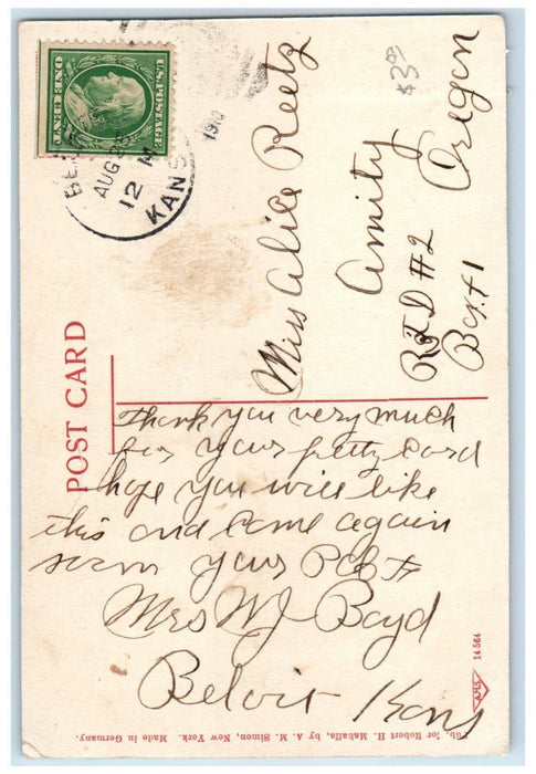 1910 Court House Building Clock Tower Beloit Kansas KS Antique Postcard