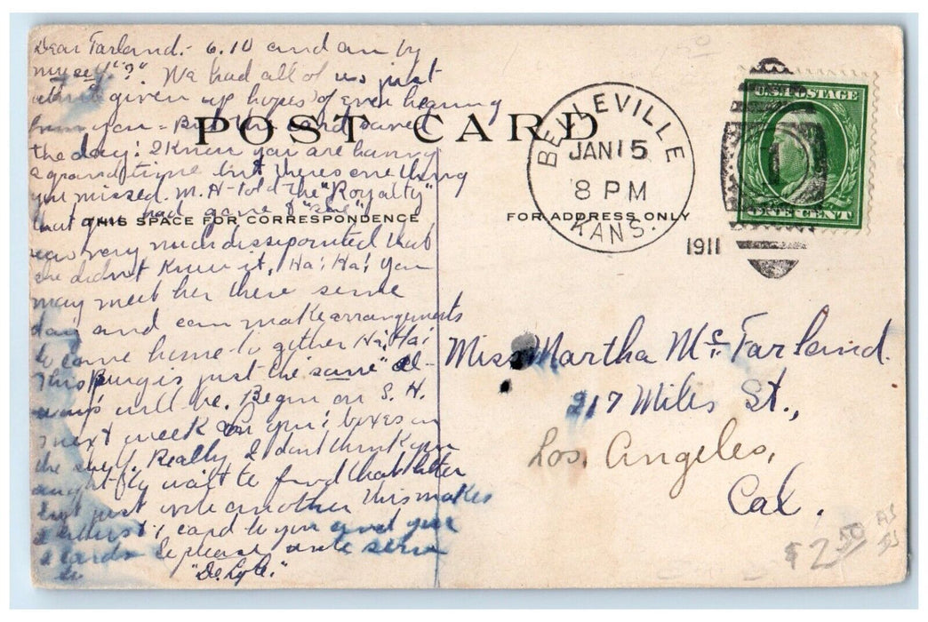 1911 Court House Building Belleville Kansas KS Posted Antique Postcard