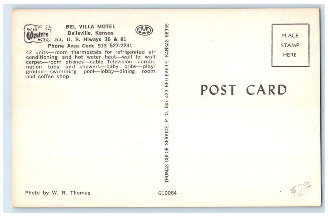 c1930's Bel Villa Motel Belleville Kansas KS Multiview Unposted Vintage Postcard