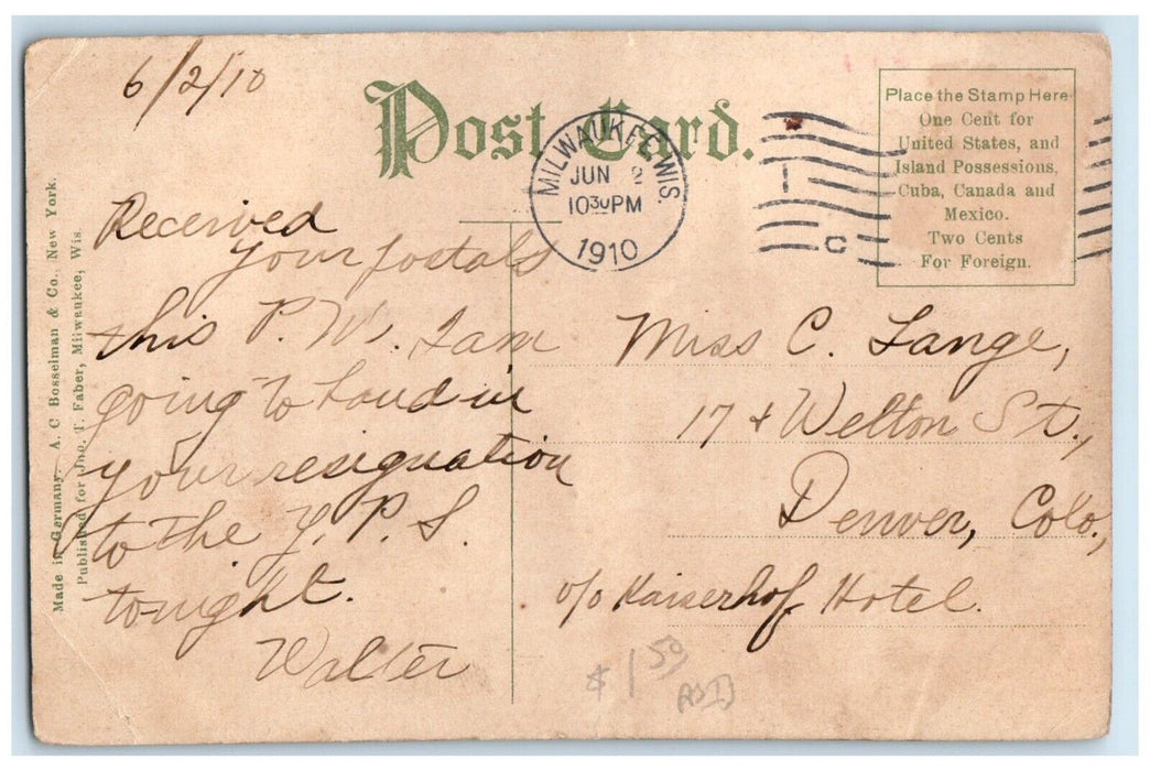 1910 The Gargoyle Restaurant Building Milwaukee Wisconsin WI Antique Postcard