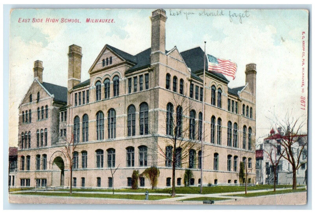 1909 East Side High School Building Milwaukee Wisconsin WI Antique Postcard