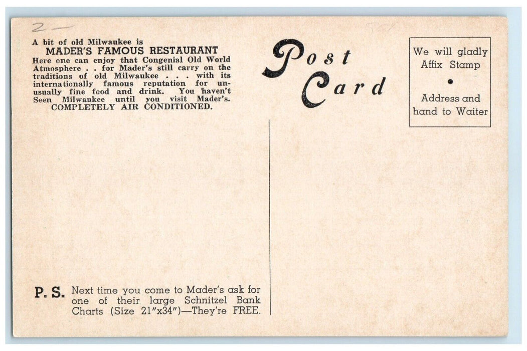 Mader's Famous Restaurant Karl The American Chef Milwaukee Wisconsin WI Postcard