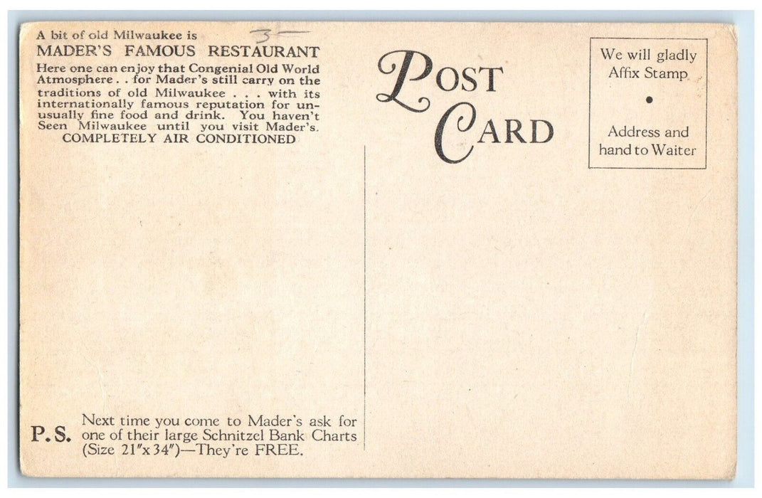 Mader's Famous Restaurant Karl Chef Miss Bunny Hare Milwaukee WI Postcard