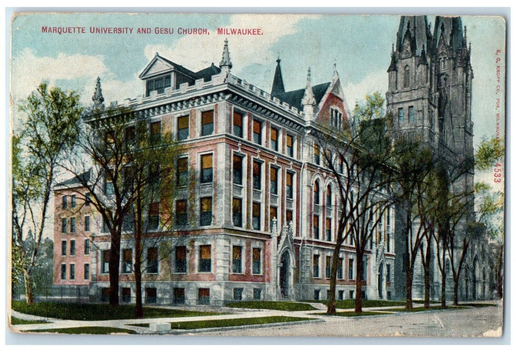 1911 Marquette University And Gesu Church Milwaukee Wisconsin WI Postcard