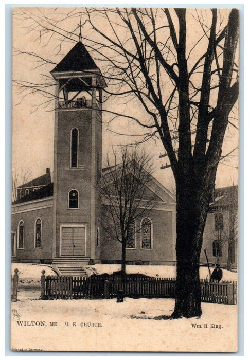 c1905 ME Methodist Church Winter Scene Wilton Maine ME Tuck's Posted Postcard