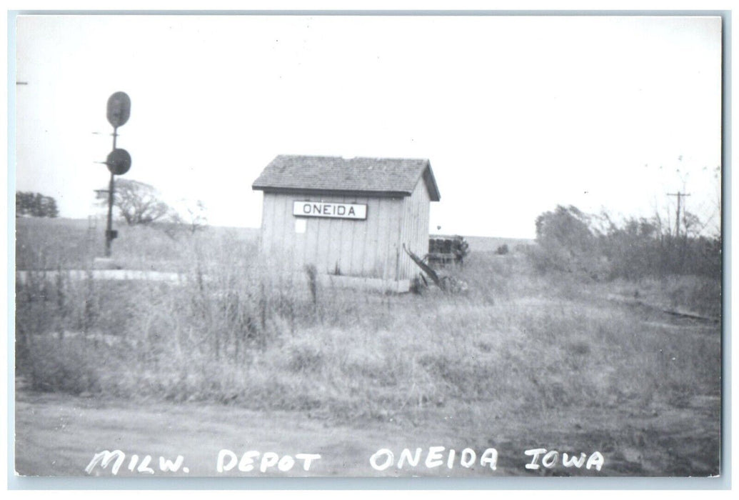 c1960 MILW Oneida Iowa Vintage Railroad Train Depot Station RPPC Photo Postcard