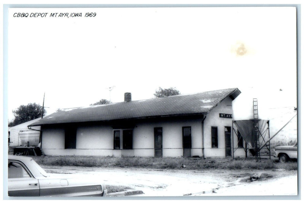 c1969 CB&Q Depot Mt. Ayr Iowa Railroad Train Depot Station RPPC Photo Postcard