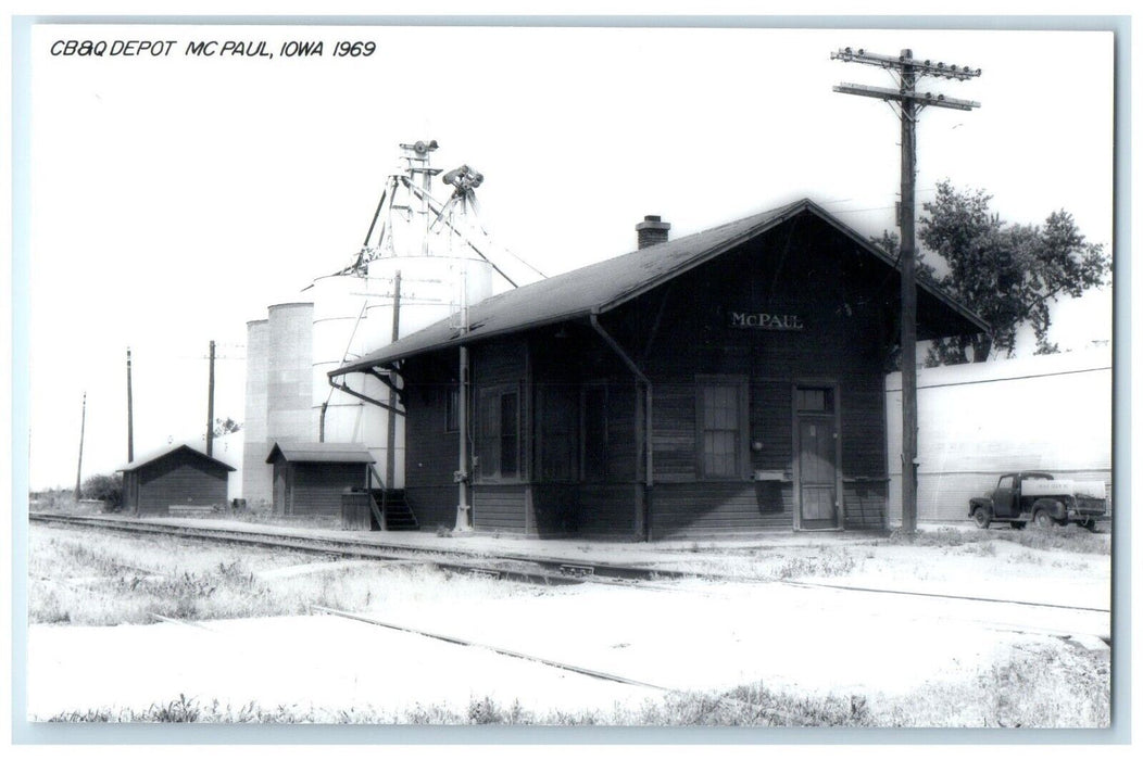 c1969 CB&P Depot MC Paul Iowa Railroad Train Depot Station RPPC Photo Postcard