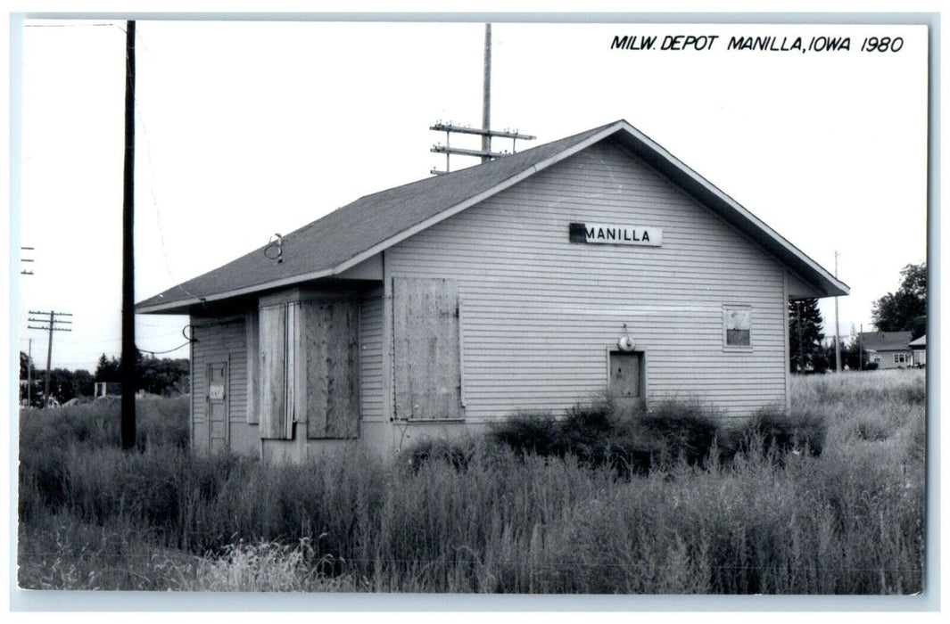 c1980 MILW Depot Manilla Iowa Railroad Train Depot Station RPPC Photo Postcard