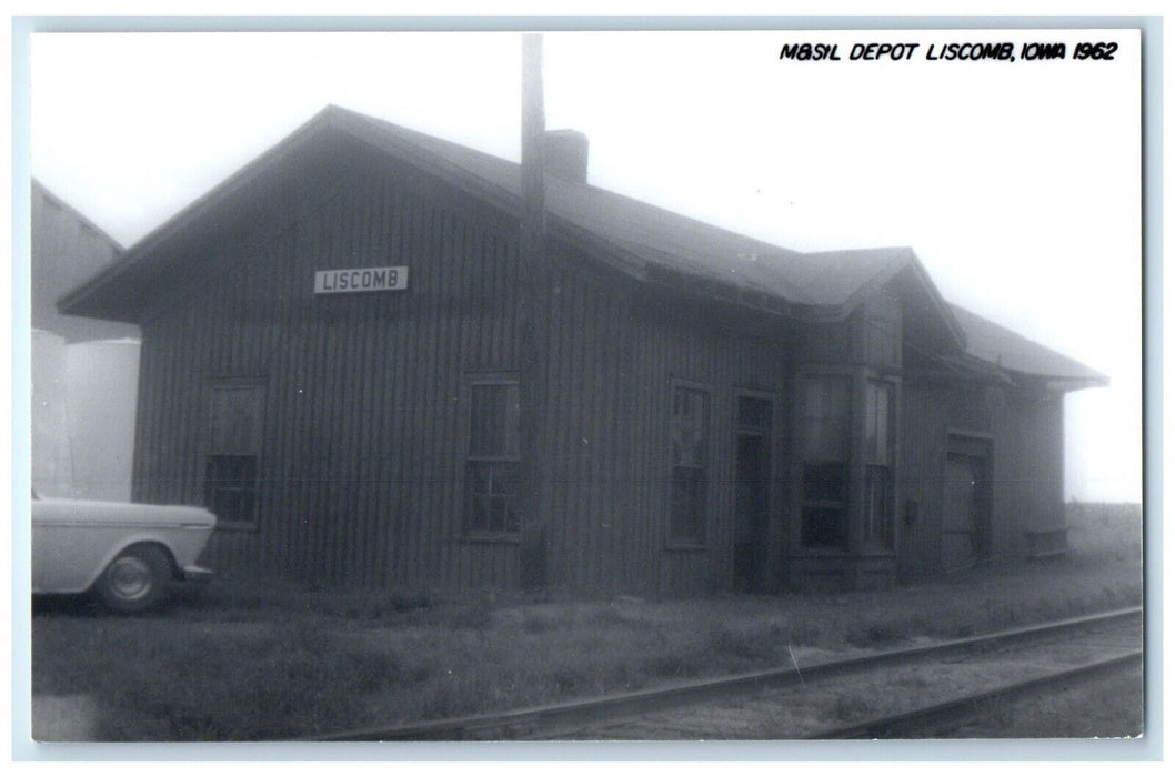 c1962 M&SIL Depot Liscomb Iowa Railroad Train Depot Station RPPC Photo Postcard