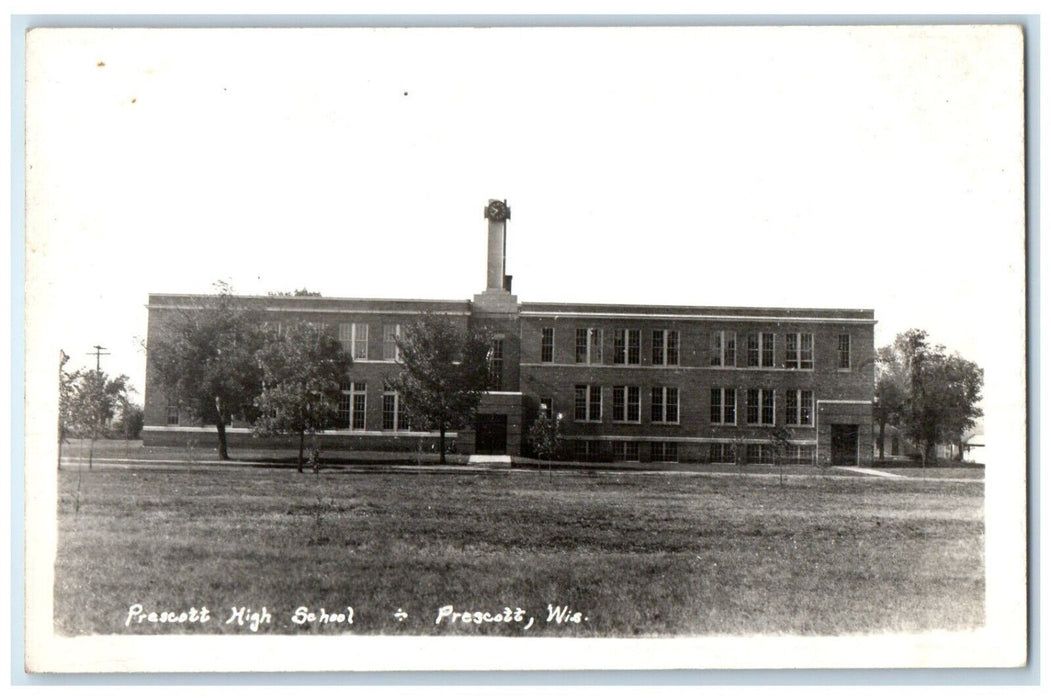 c1940's Prescott High School Building Prescott Wisconsin WI RPPC Photo Postcard