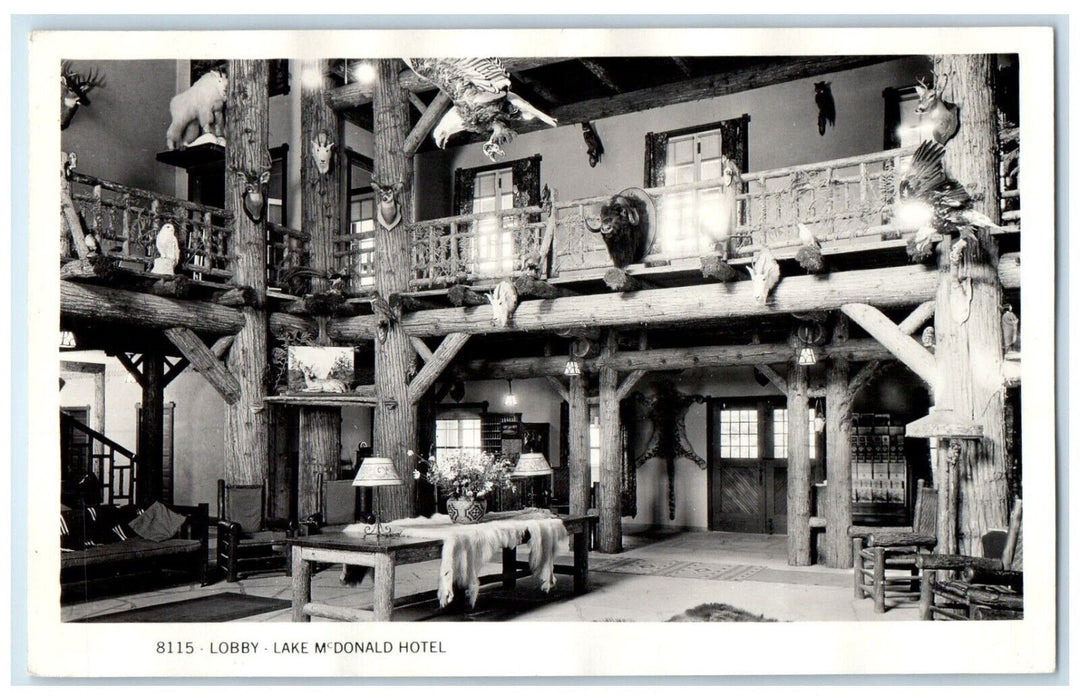 Lobby Lake McDonald Hotel Glacier National Park Montana MT RPPC Photo Postcard