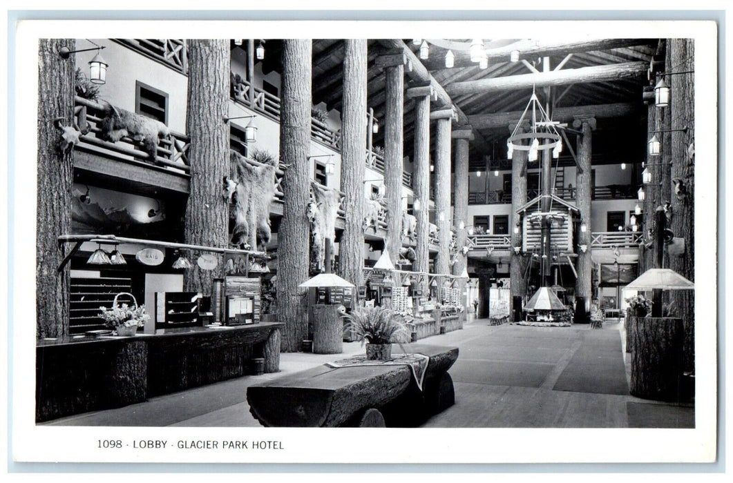 Lobby Glacier National Park Hotel Interior View Montana MT RPPC Photo Postcard