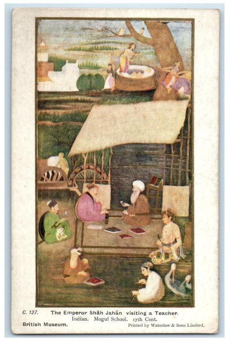 c1910's The Emperor Visiting Teacher Indian Mogul School Art Antique Postcard