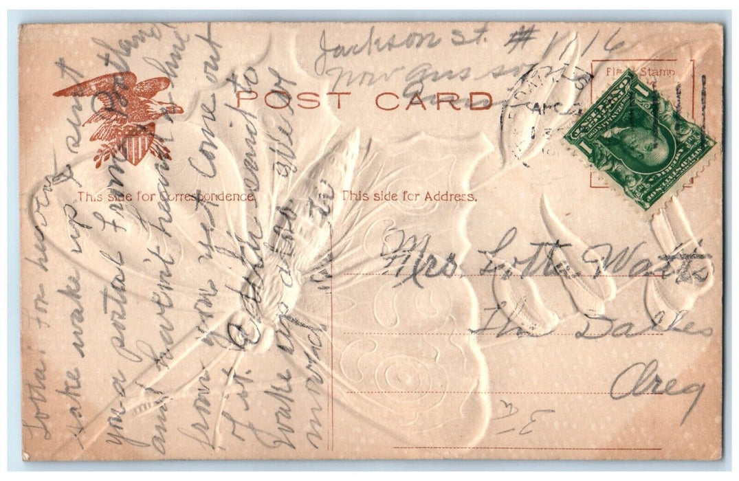 c1910's Big Butterfly Airbrushed Embossed Dallas Oregon OR Antique Postcard