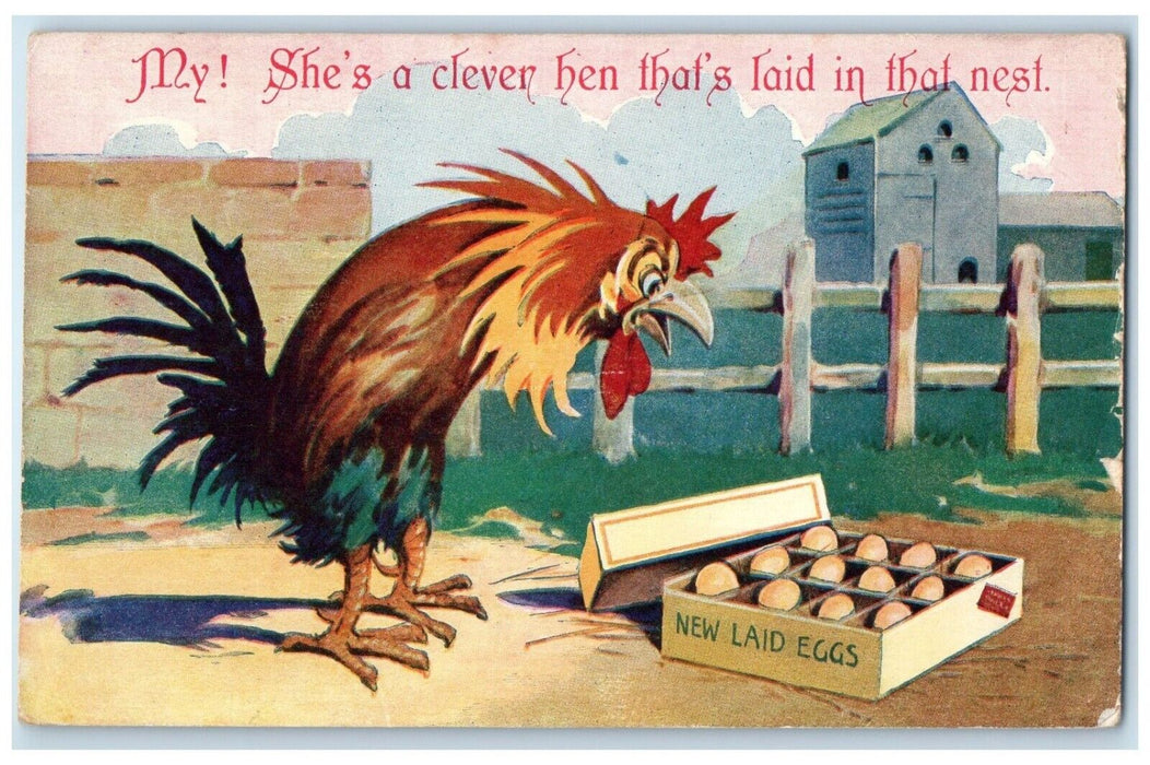 c1910's Rooster Chicken Laid Eggs Farm Corning California CA Bamforth Postcard