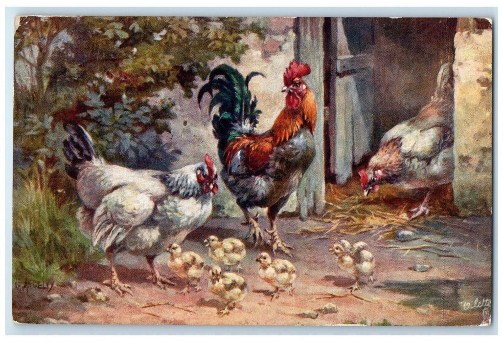 1911 Rooster Chicken Hen Baby Chicks Animals Lents Oregon OR Antique Postcard