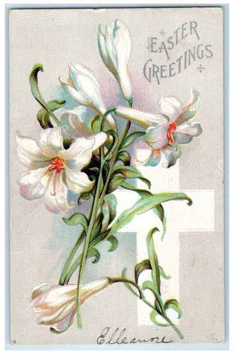 1907 Easter Greetings Lilies Flowers General Delivery Clapsaddle Posted Postcard