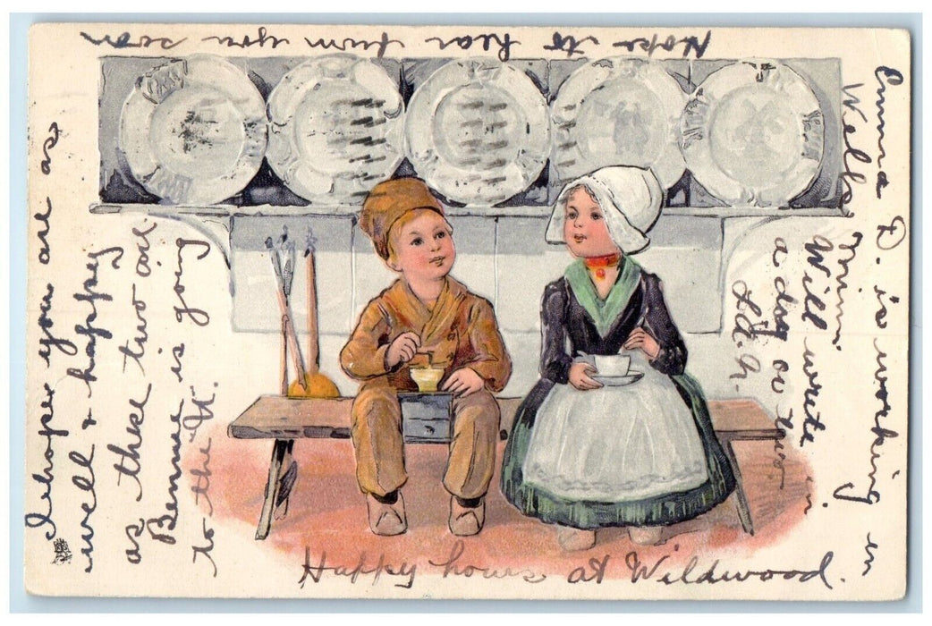 1908 Dutch Kids Coffee Tea Embossed St. Paul Minnesota MN Tuck's Posted Postcard