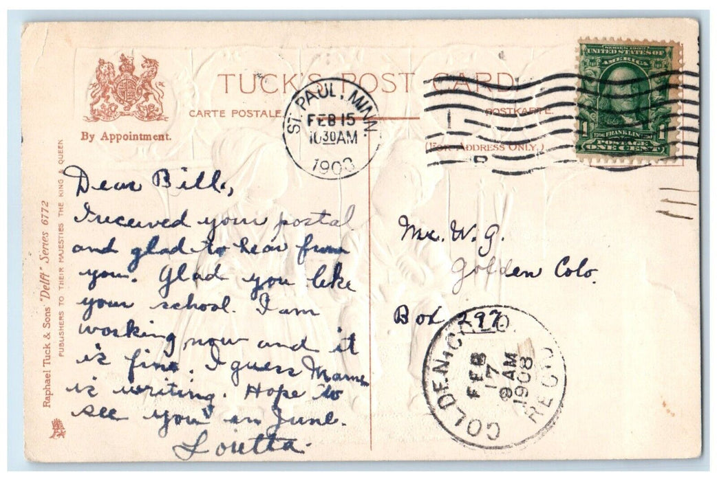 1908 Dutch Kids Coffee Tea Embossed St. Paul Minnesota MN Tuck's Posted Postcard