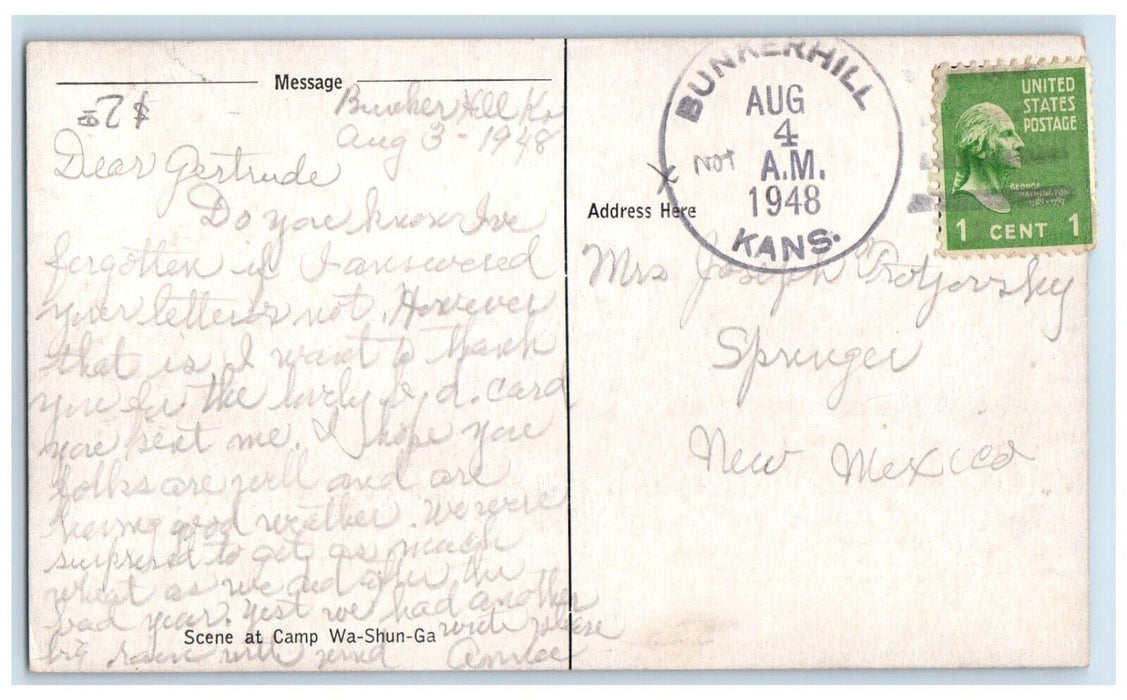 c1948 Scene At Camp Wa-Shun-Ga Canoe Bunkerhill Kansas Vintage Antique Postcard