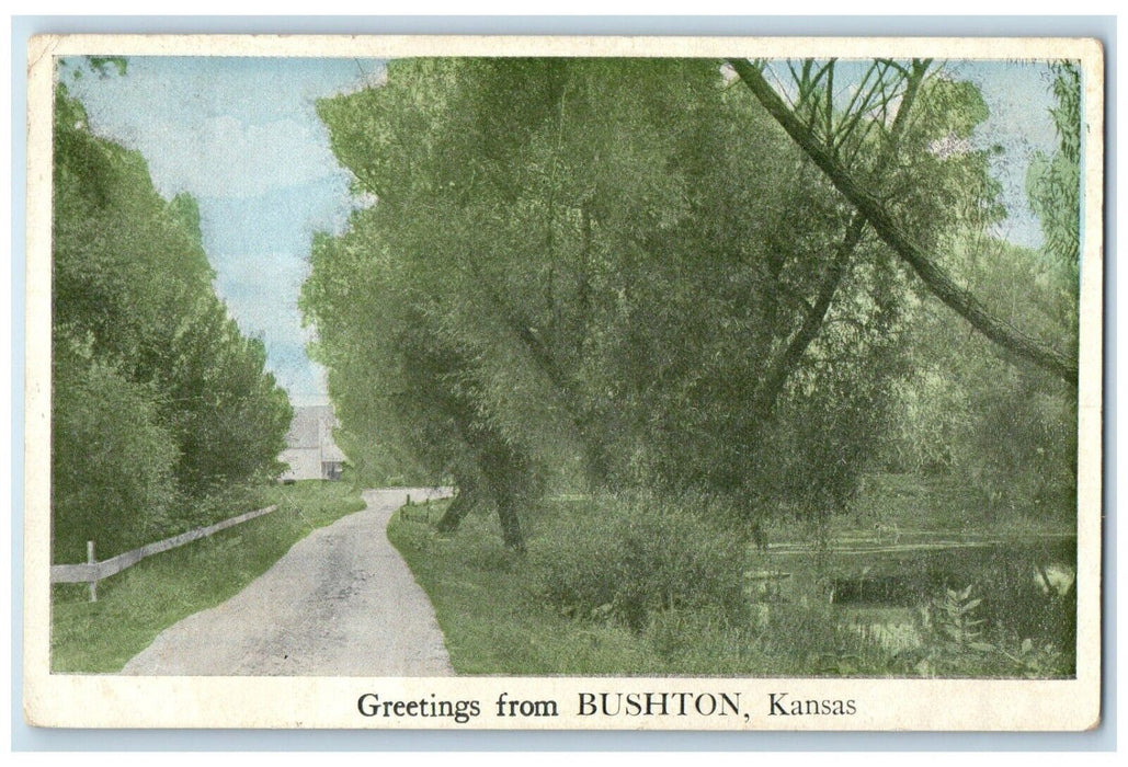 1923 Greetings From Trees Road Bushton Kansas KS Vintage Antique Posted Postcard