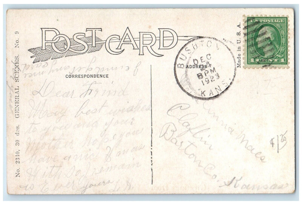 1923 Greetings From Trees Road Bushton Kansas KS Vintage Antique Posted Postcard