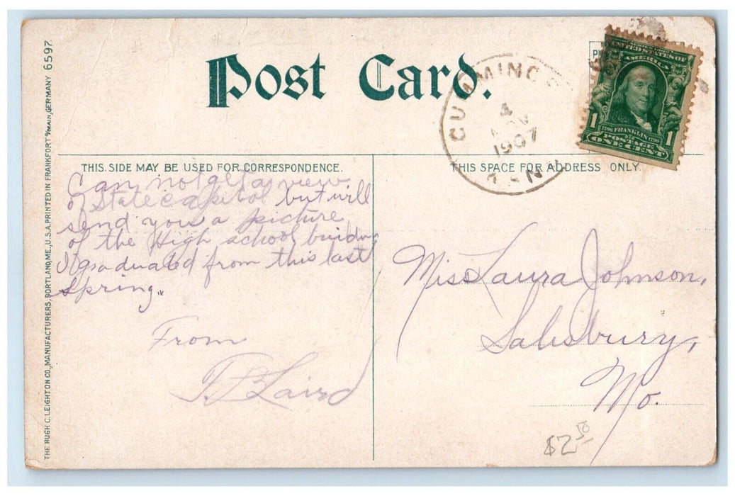 1907 Atchison County High School Exterior Building Effingham Kansas KS Postcard