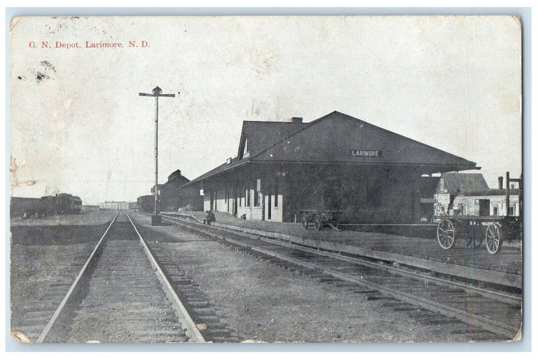 1910 GN Depot Train Station Exterior Railroad Larimore North Dakota ND Postcard