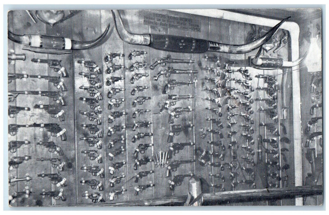 c1940 Unique Gun Rack Bar Room Buckhorn Pistols Long Lake Minnesota MN Postcard