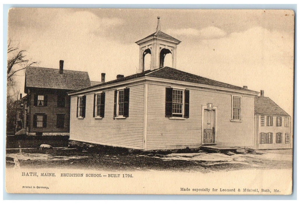 c1905 Erudition School Building Campus Bath Maine ME Tuck's Antique Postcard