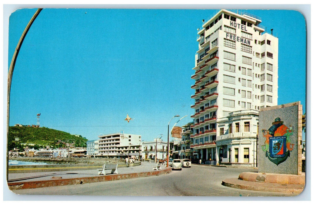 c1960's Mazatlan Seal and Olas Altas Boulevard Mazatlan Sinaloa Mexico Postcard