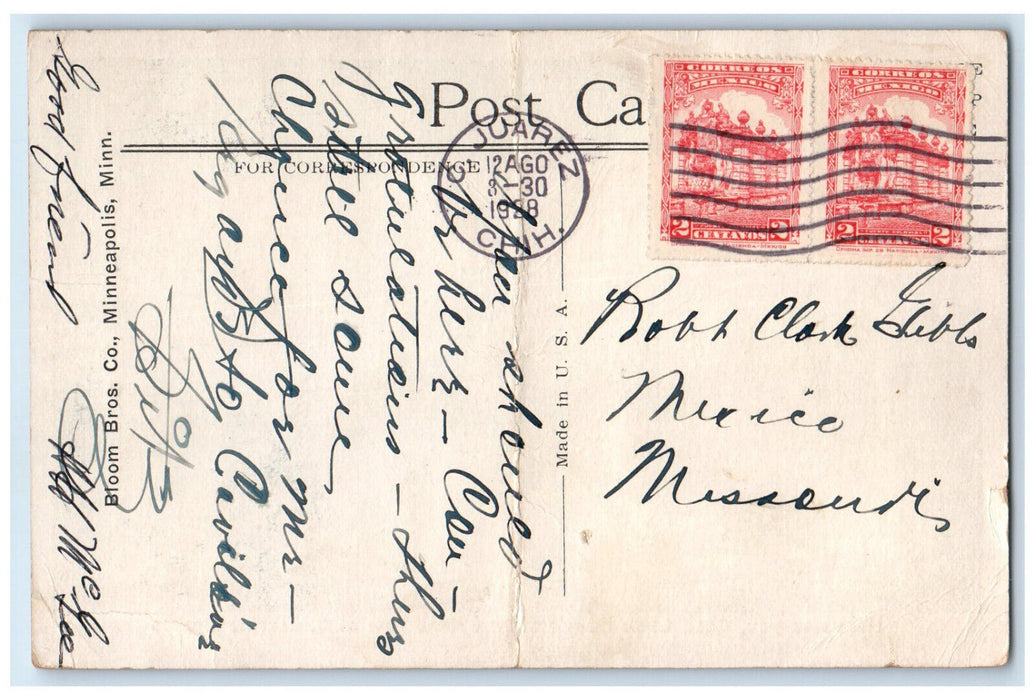 1928 Good Luck from an Old Friend Now at Ciudad Juarez Mexico Posted Postcard