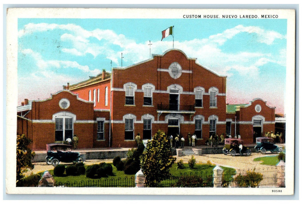 1935 Custom House Nuevo Laredo Tamaulipas Mexico Flag Entrance Posted Postcard