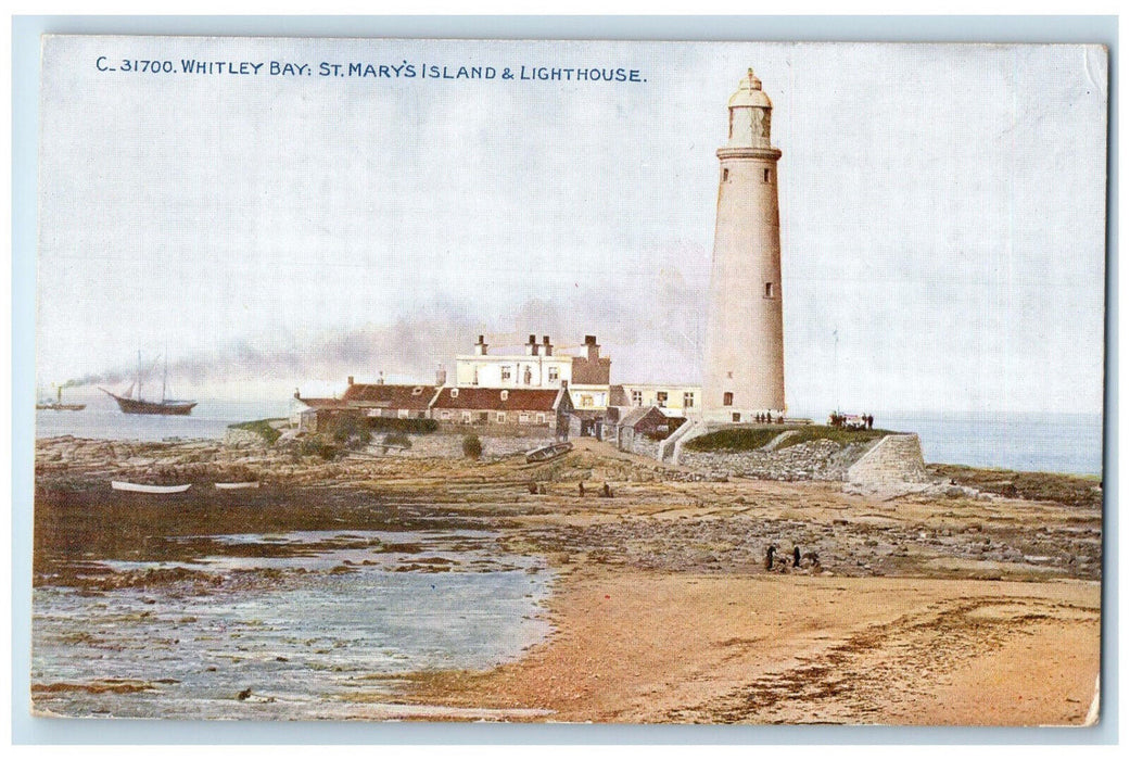 c1910 Whitley Bay St. Mary's Island & Lighthouse England Celesque Postcard