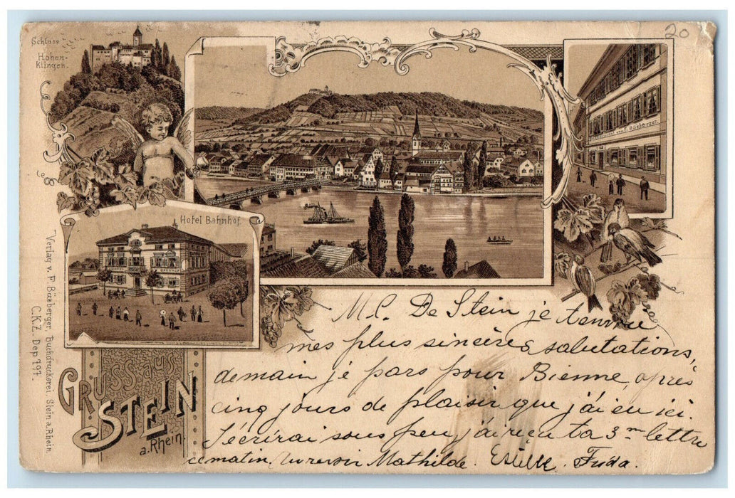 1897 Greetings from Stein a Rhein Hotel Multiview Switzerland Postcard