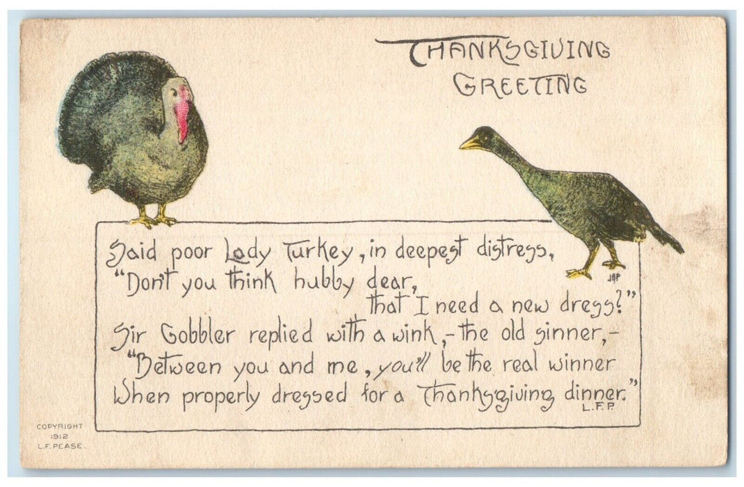 1913 Thanksgiving Greeting Poor Turkey Millville New York NY Antique Postcard