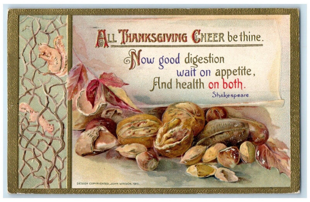 Thanksgiving Cheer Shakespeare John Winsch Artist Signed Buffalo NY Postcard