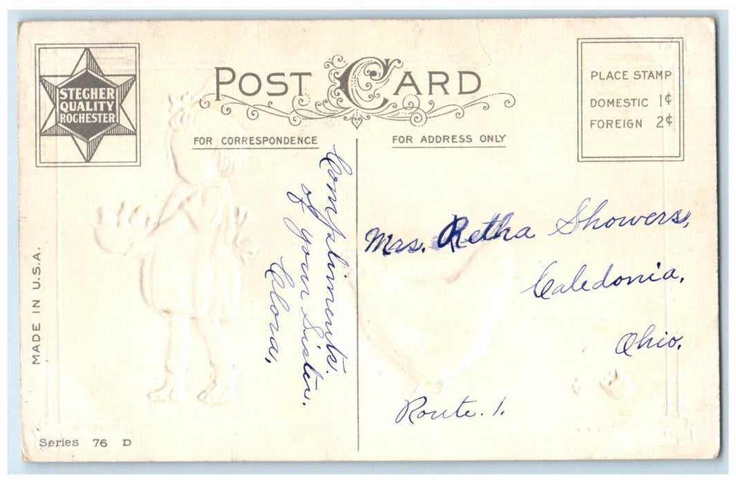 c1910's Easter Wishes Little Girl With Baby Chicks In Basket Embossed Postcard