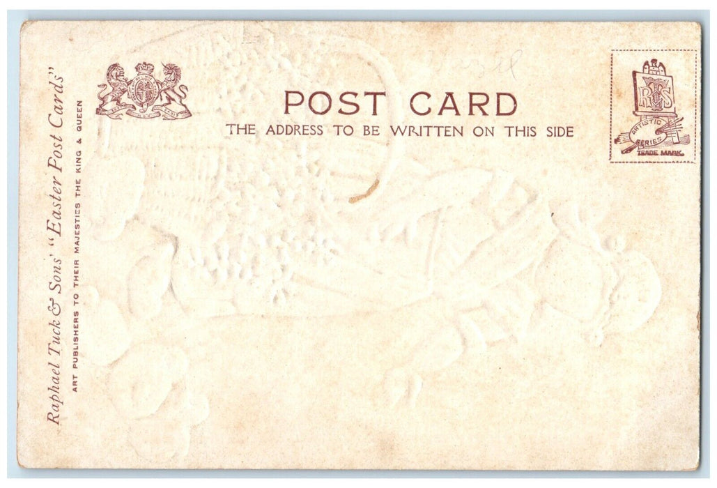 Easter Dutch Girl Flowers In Basket Baby Chicks Embossed Tuck's Antique Postcard