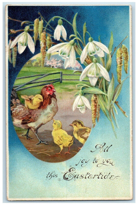 1908 Easter Egg Chicken Chicks Flowers Embossed Continental Ohio OH Postcard