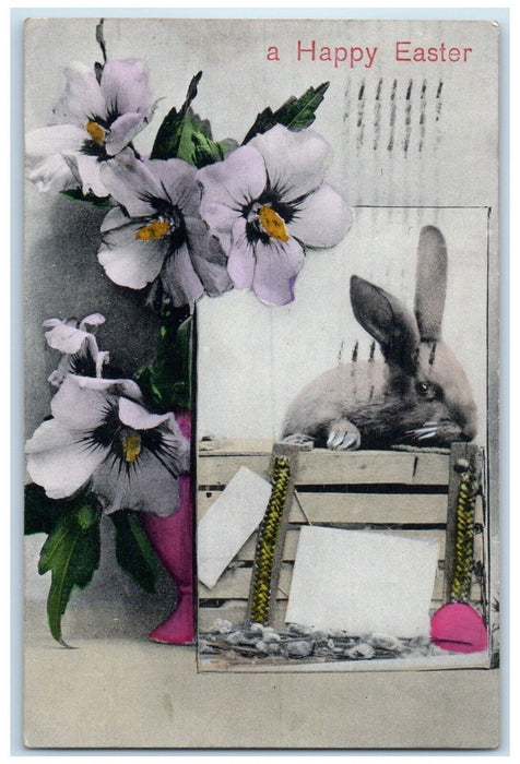 1909 Happy Easter Rabbit Flowers Wooster Ohio OH Posted Antique Postcard