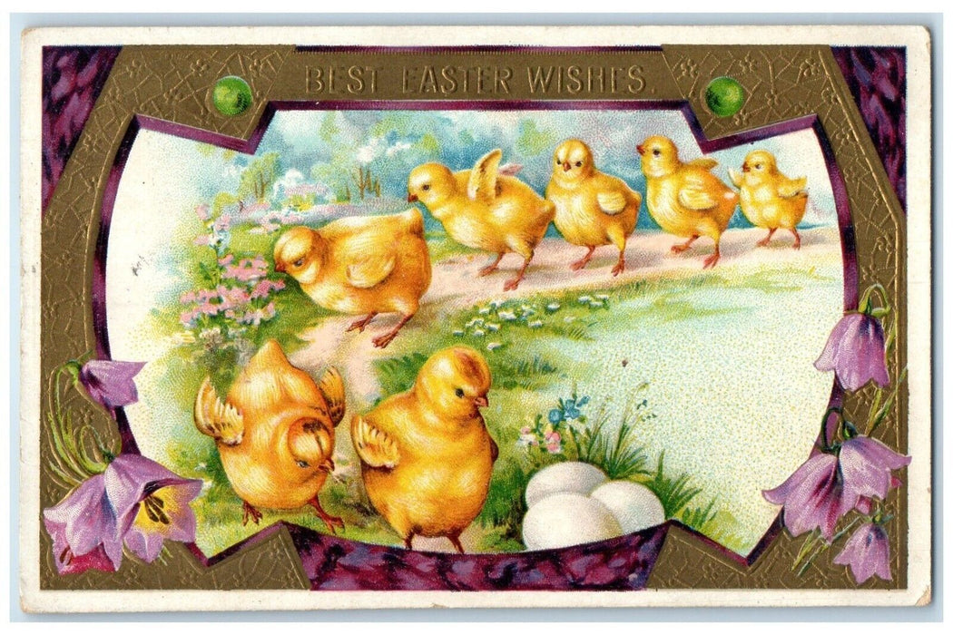 1910 Easter Baby Chicks And Eggs Embossed Napoleon Ohio OH Antique Postcard