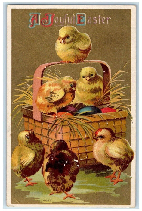 1911 Easter Baby Chicks And Eggs In Basket Embossed Ashland Ohio OH Postcard