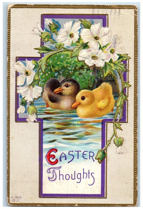 1913 Easter Holy Cross Baby Ducklings Flowers Bucyrus Ohio OH Embossed Postcard