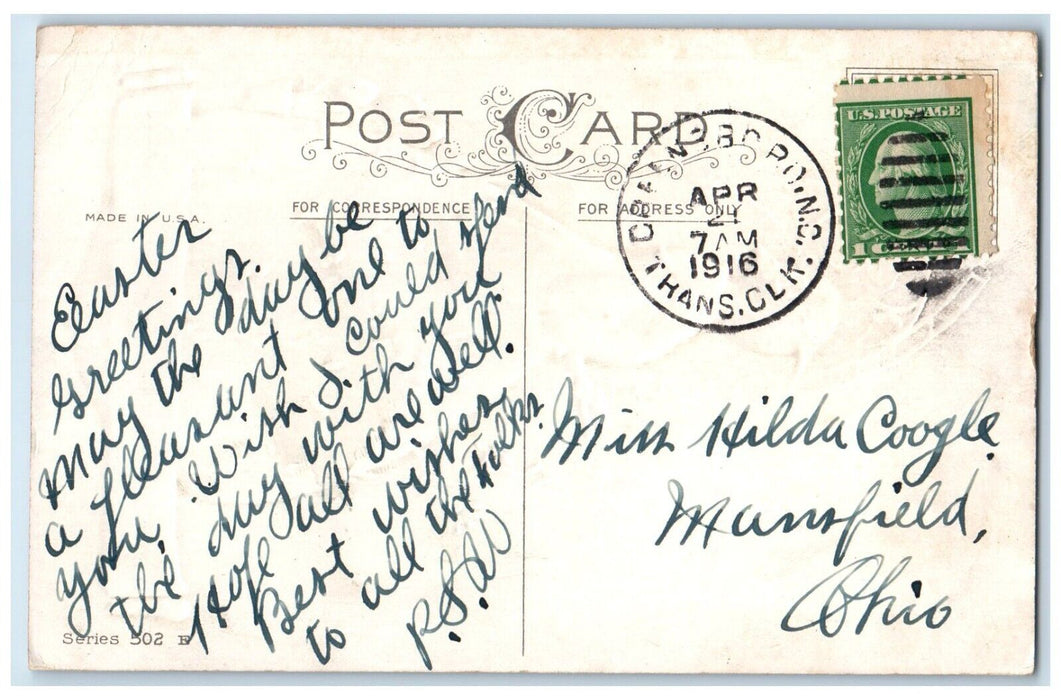 1916 Easter Blessings Pretty Girl Lilies Flowers Embossed Mansfield OH Postcard