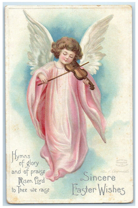 c1910's Easter Angel Playing Violin Ellen Clapsaddle Artist Signed Postcard