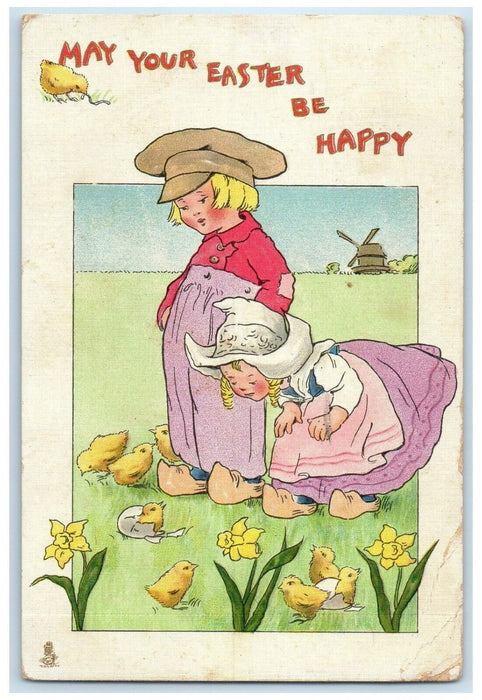 Easter Dutch Kids Hatched Eggs Chicks Windmill Atlantic NJ Tuck's Postcard