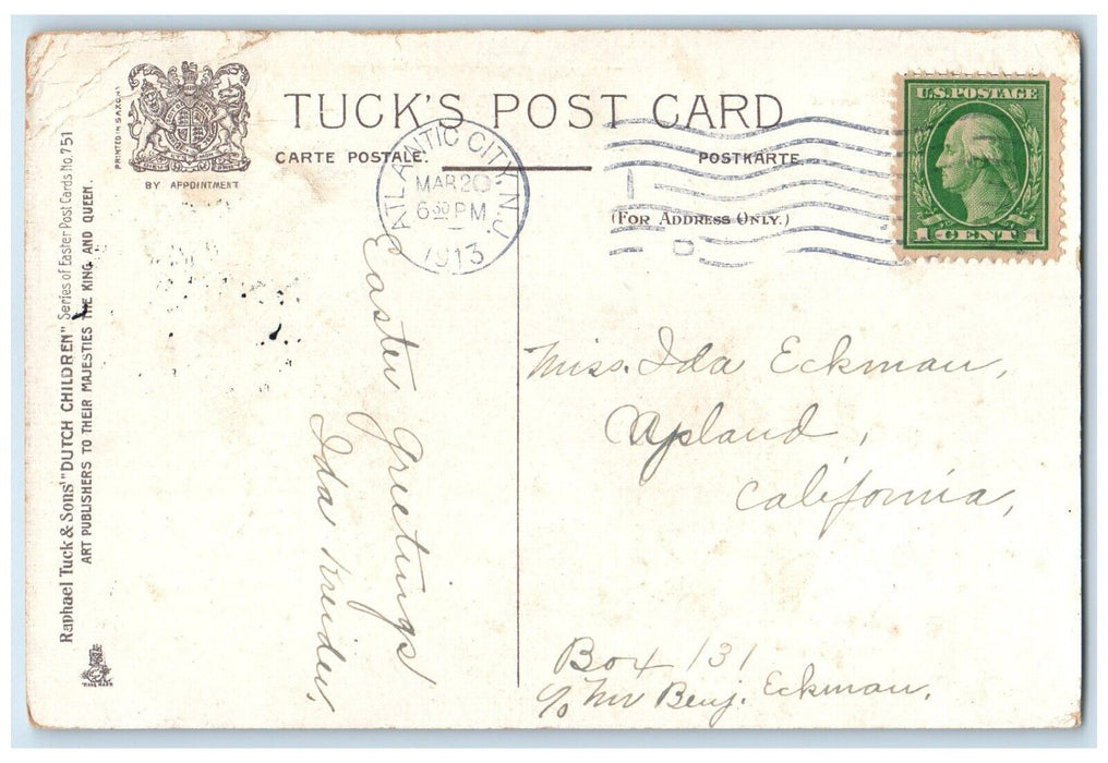 Easter Dutch Kids Hatched Eggs Chicks Windmill Atlantic NJ Tuck's Postcard
